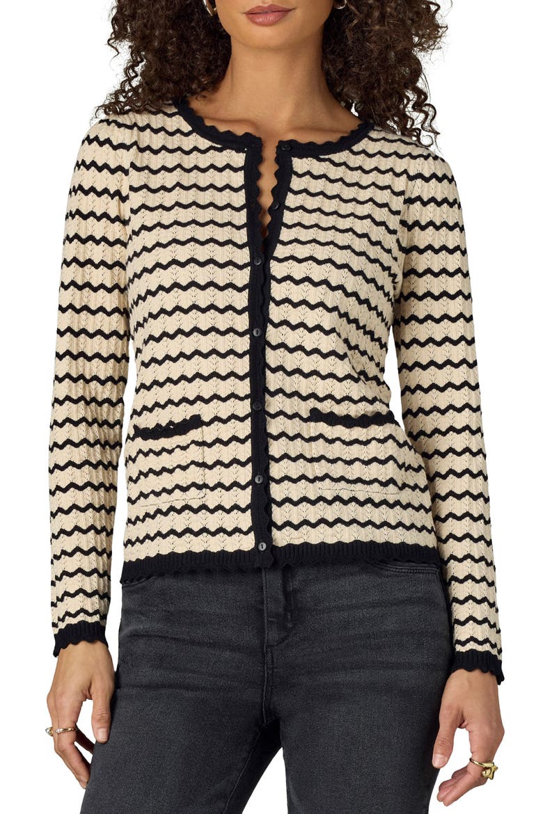 Stripe Round Neck Cardigan, Main, color, ECRU/ BLACK