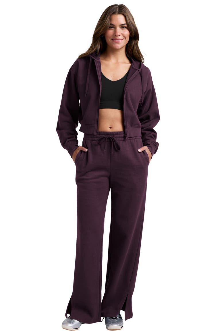 LuxeFleece Side Slit Wide Leg Pants, Alternate, color, EGGPLANT PURPLE
