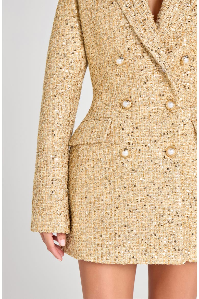 Metallic Tweed Long Sleeve Cocktail Coat Dress, Alternate, color, GOLD