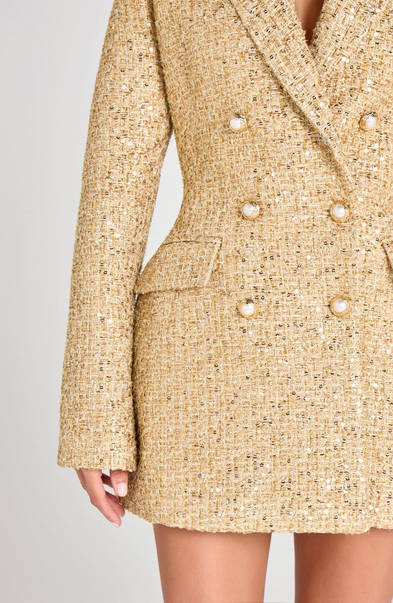 NADINE MERABI Metallic Tweed Long Sleeve Cocktail Coat Dress, Alternate, color, Gold