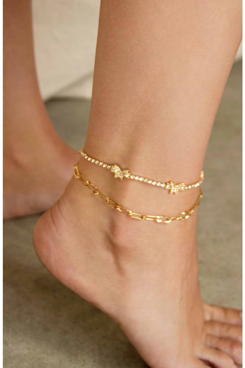 Set of 2 Butterfly Chain Anklets, Alternate, color, GOLD