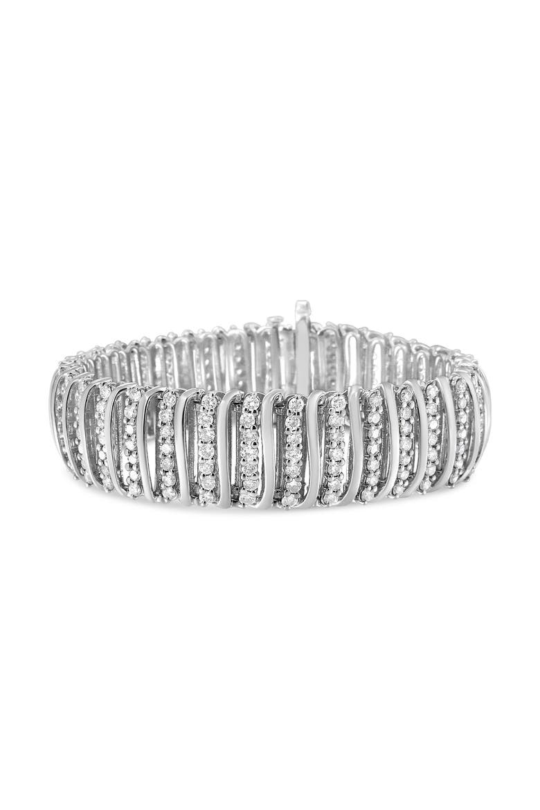 Silver 8 1/2 Ctw Diamond Chevron "S" Curved Link Tennis Bracelet, Main, color, White