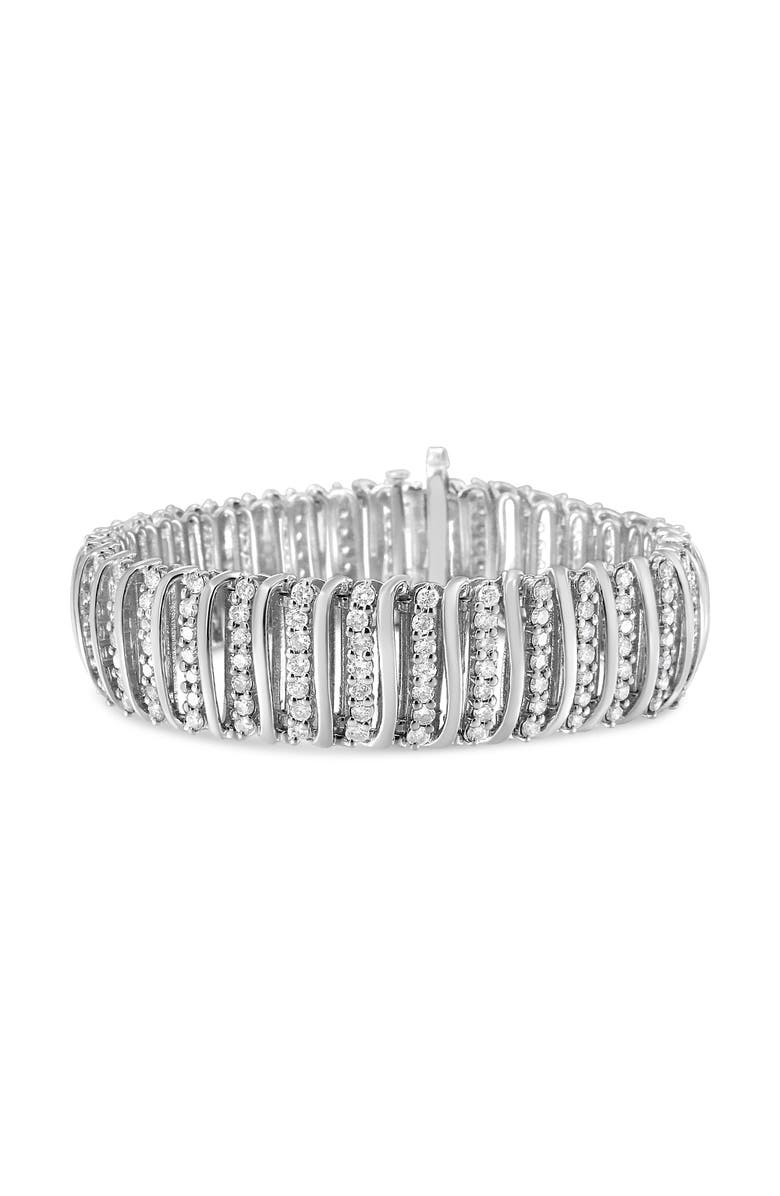 Haus of Brilliance Silver 8 1/2 Ctw Diamond Chevron "S" Curved Link Tennis Bracelet, Main, color, White