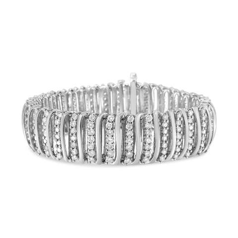 Silver 8 1/2 Ctw Diamond Chevron "S" Curved Link Tennis Bracelet