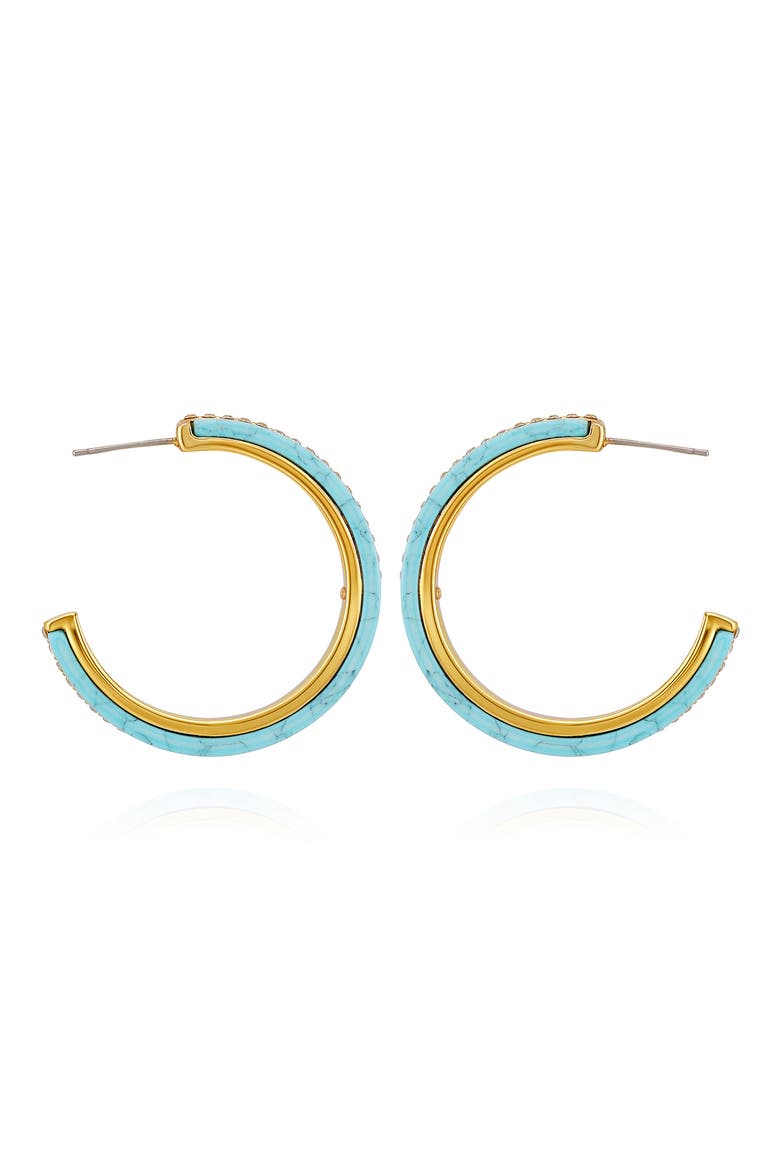 Crystal & Turquoise Hoop Earrings, Alternate, color, GOLD TONE