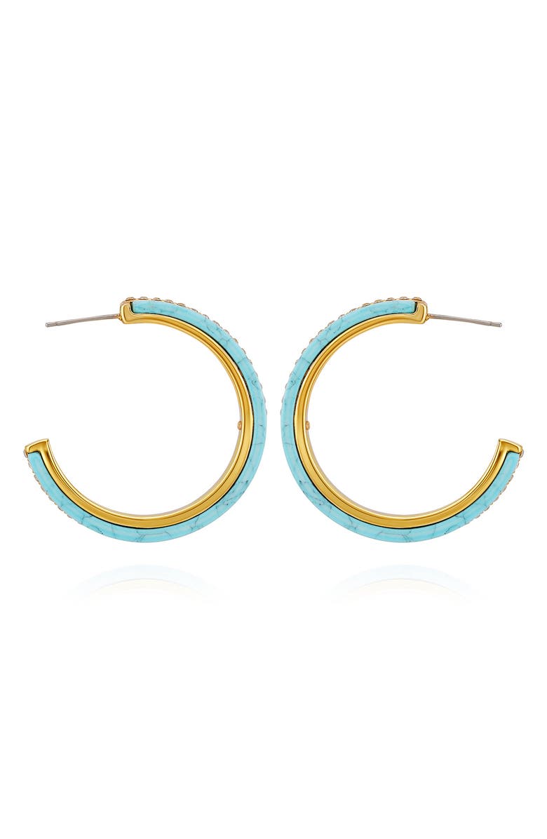GUESS Crystal & Turquoise Hoop Earrings, Alternate, color, Gold Tone