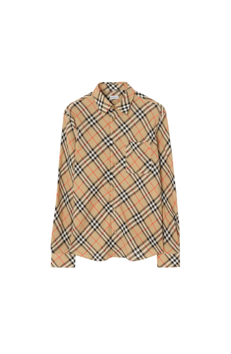 Burberry Relaxed Fit Check Linen Shirt, Alternate, color, Sand Beige