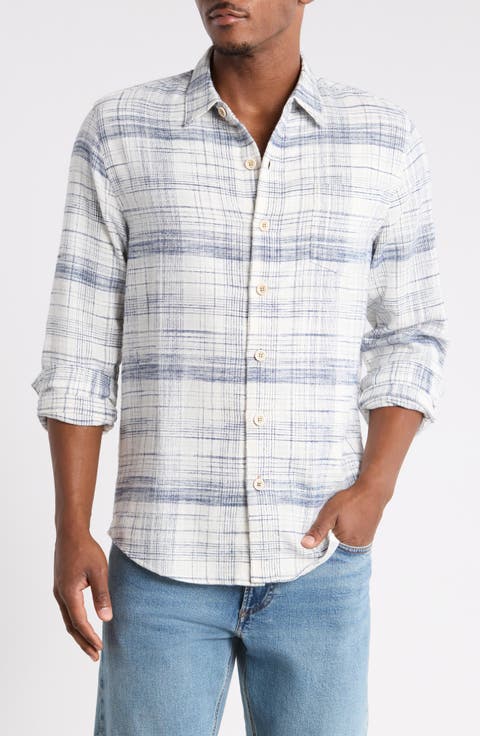 Long Sleeve Marine Slub Plaid Flannel Shirt