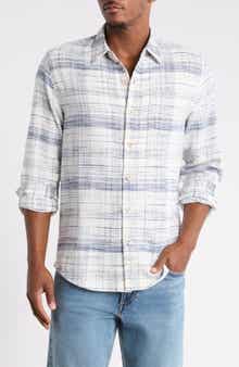 Long Sleeve Marine Slub Plaid Flannel Shirt