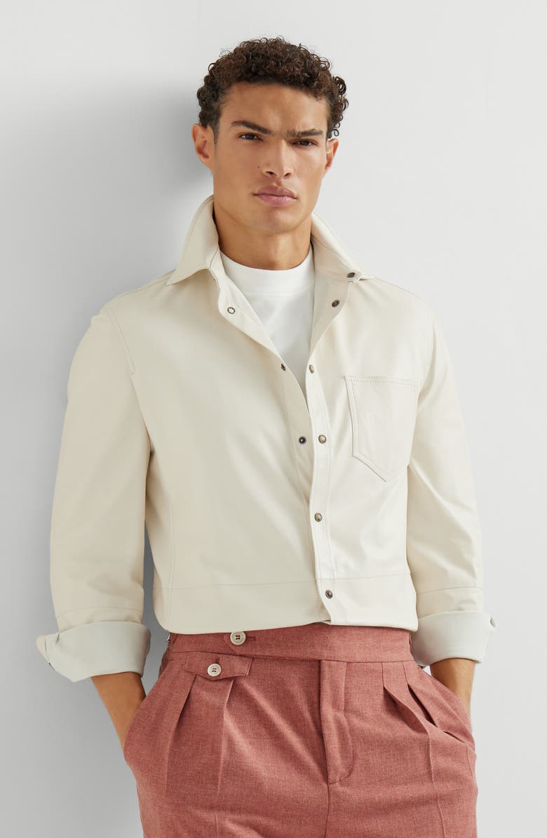 Brunello Cucinelli Calfskin overshirt, Alternate, color, Ivory