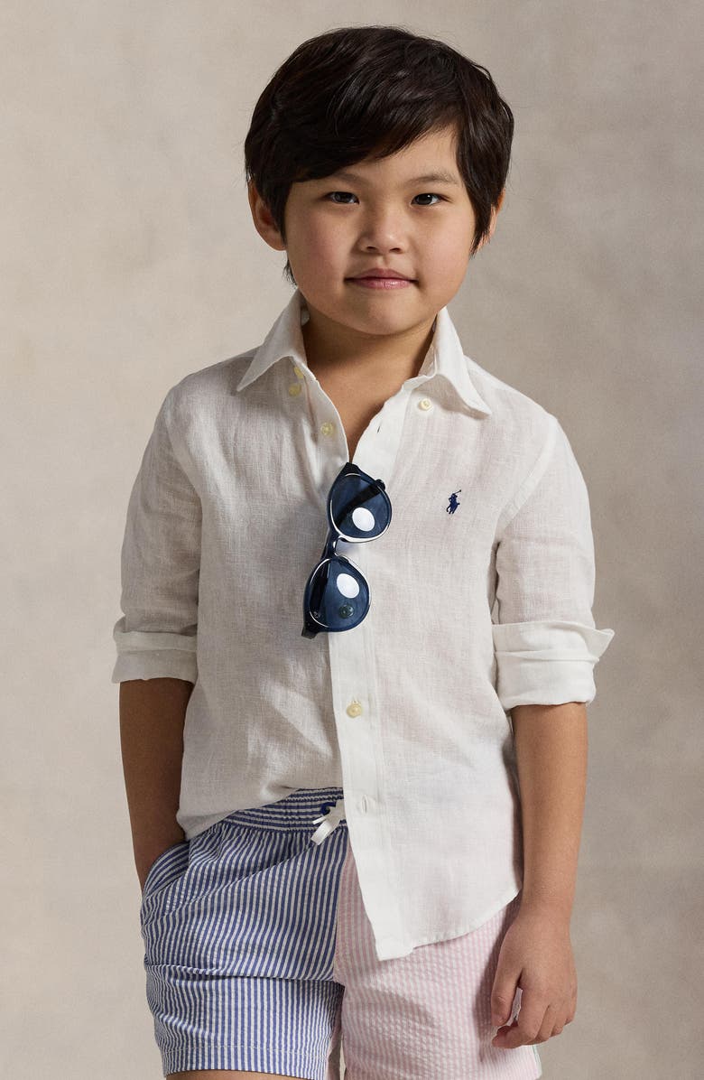 Polo Ralph Lauren Kids' Solid Linen Button-Down Oxford Shirt, Alternate, color, White