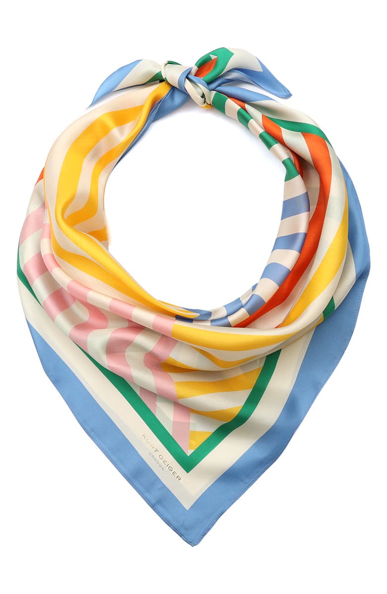 Kurt Geiger London Herringbone Mixed Strip Square Silk Scarf, Main, color, 