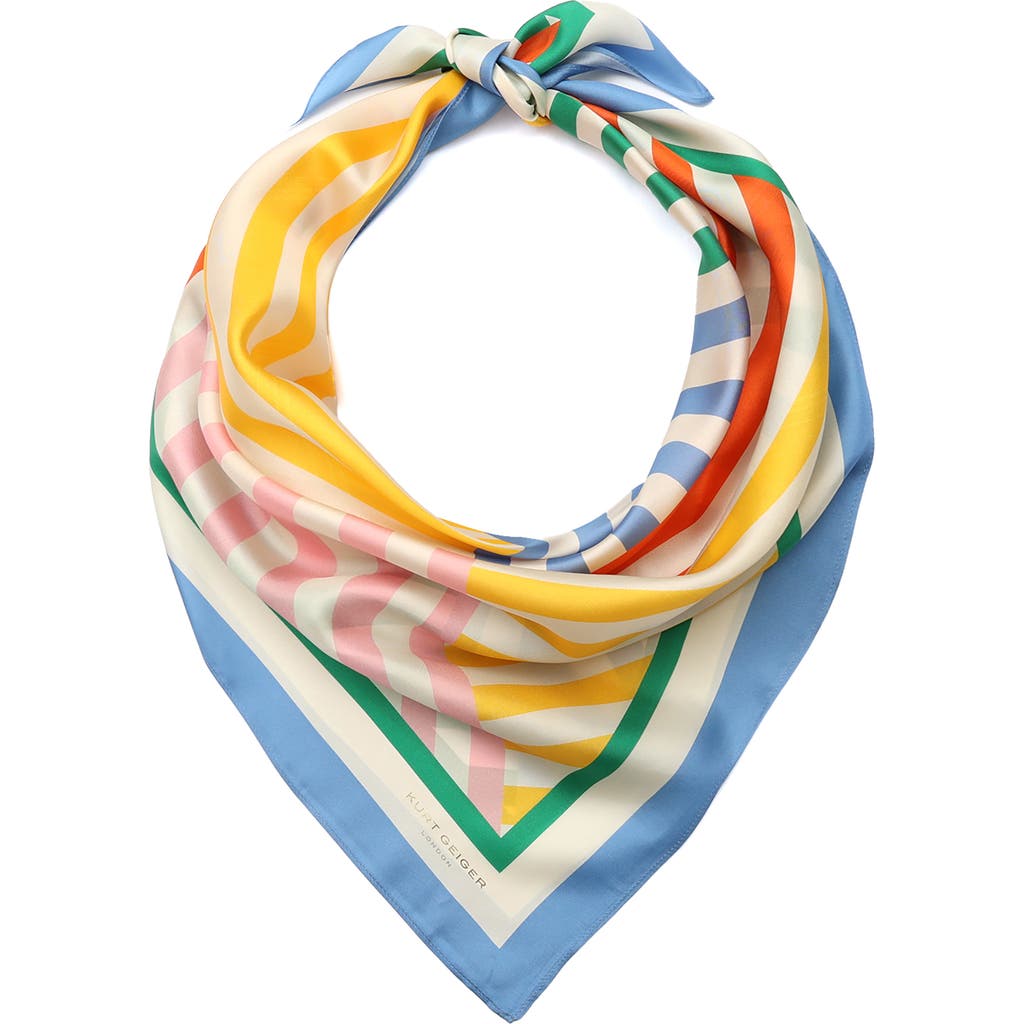 KURT GEIGER KURT GEIGER LONDON HERRINGBONE MIXED STRIP SQUARE SILK SCARF