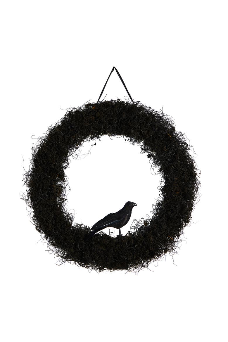 30-in Halloween Black Raven Twig Wreath, Main, color, Black