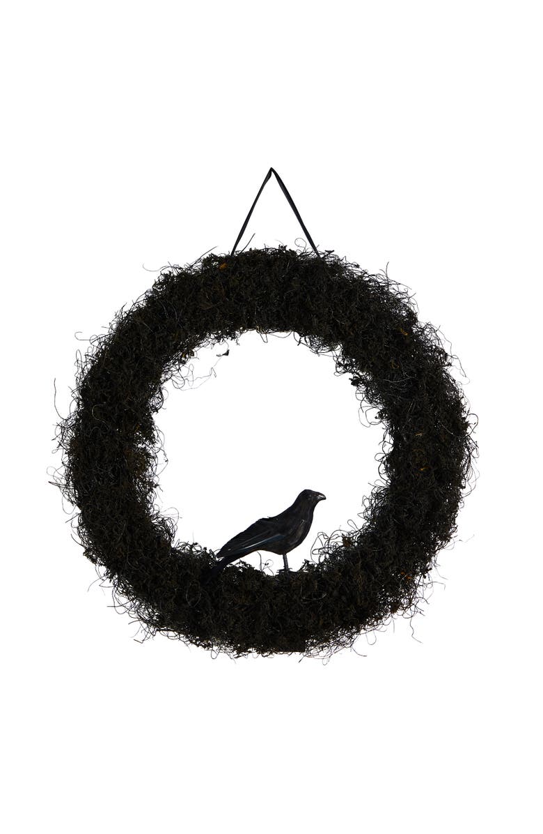NEARLY NATURAL 30-in Halloween Black Raven Twig Wreath, Main, color, Black