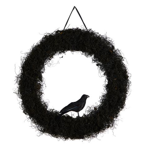 30-in Halloween Black Raven Twig Wreath