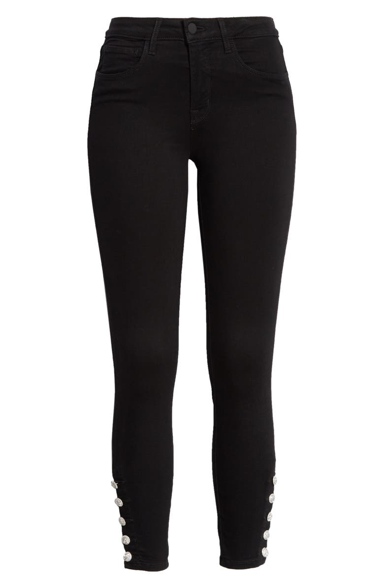 L'AGENCE Lindsey Crystal Button High Waist Ankle Skinny Jeans, Alternate, color, 