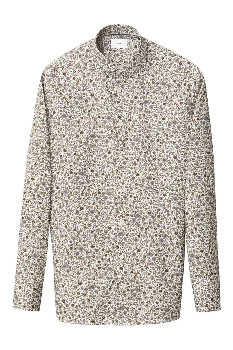 Slim Fit Floral Cotton Dress Shirt, Alternate, color, MEDIUM BROWN