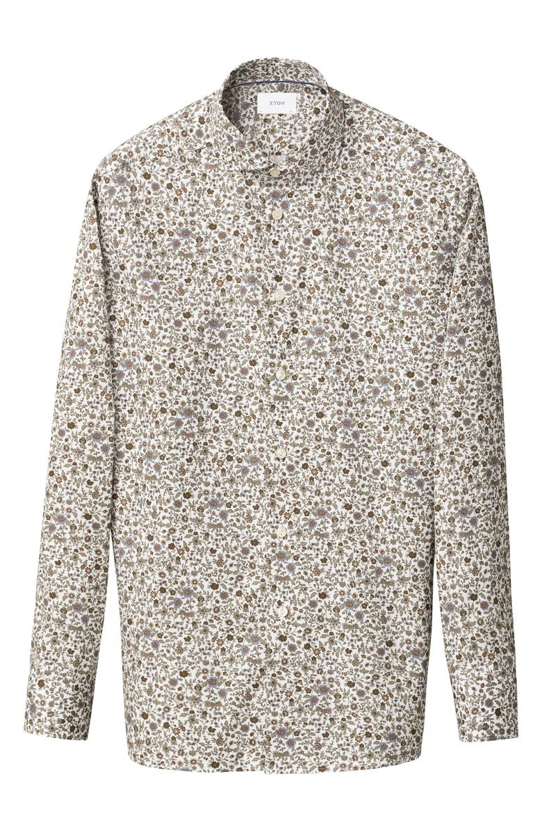 Eton Slim Fit Floral Cotton Dress Shirt, Alternate, color, Medium Brown