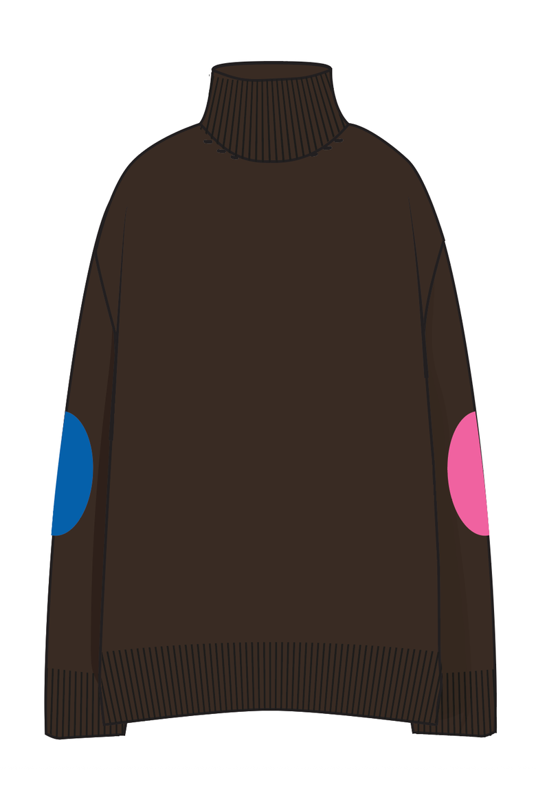 Wool Cashmere Elbow Patch Rollneck Sweater, Alternate, color, Chocolate