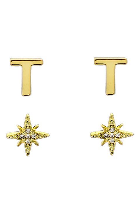 Initial Starburst Set of 2 Stud Earrings