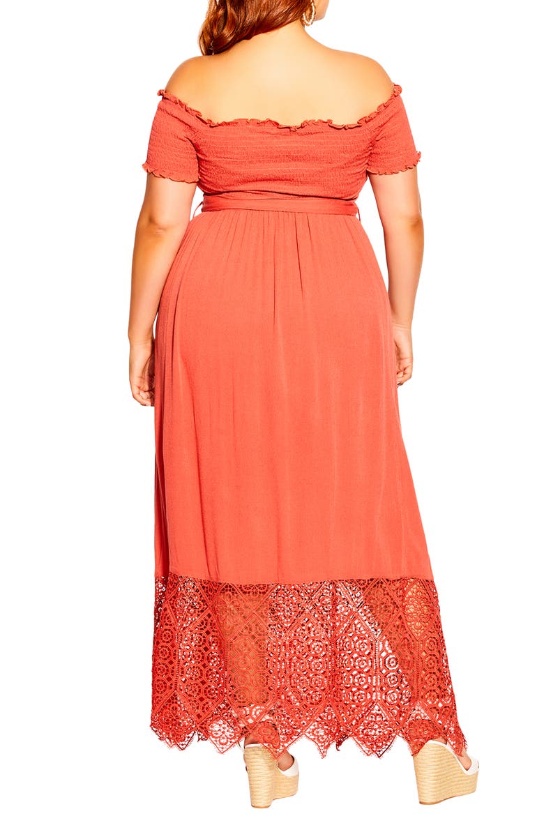 Off the Shoulder Maxi Dress, Alternate, color, TANGERINE