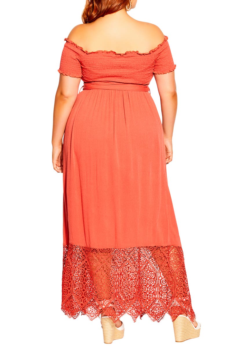 City Chic Off the Shoulder Maxi Dress, Alternate, color, Tangerine
