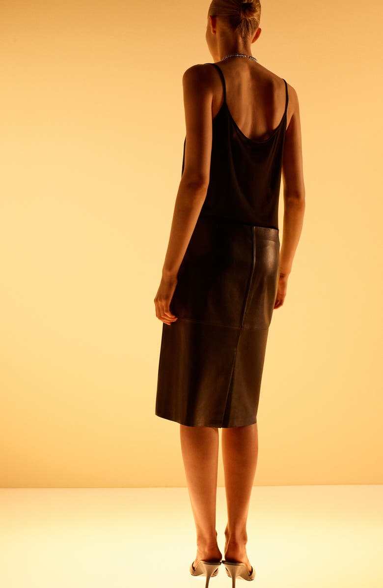 MANGO x Kaia Gerber Leather Pencil Skirt, Alternate, color, Black