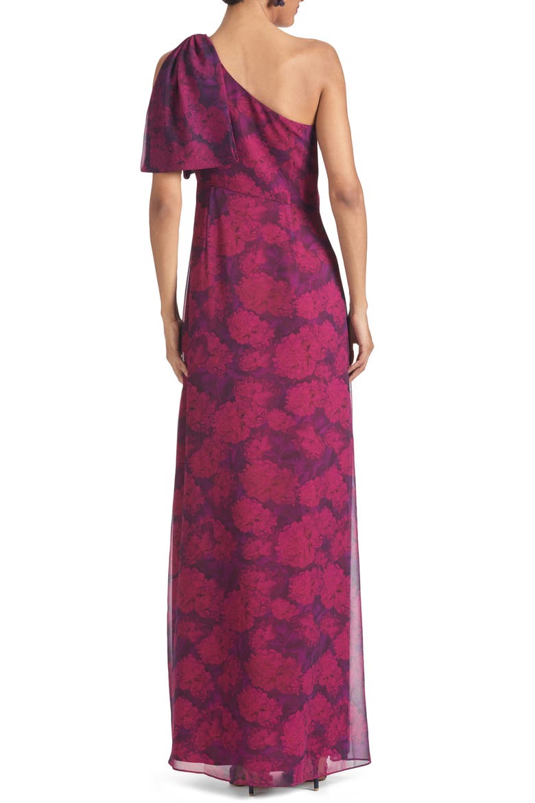 Chelsea Floral One-Shoulder Chiffon Gown, Alternate, color, MAGENTA BLOOM