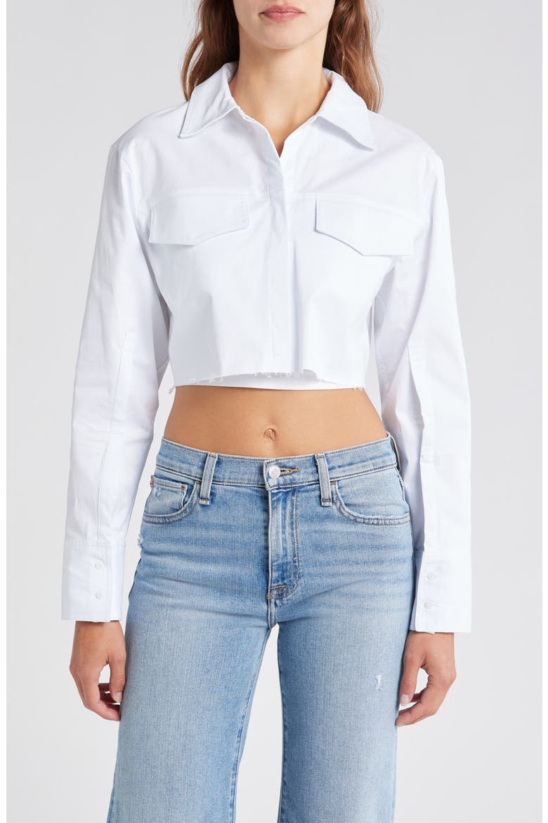 Crop Button-Up Shirt, Main, color, WHITE