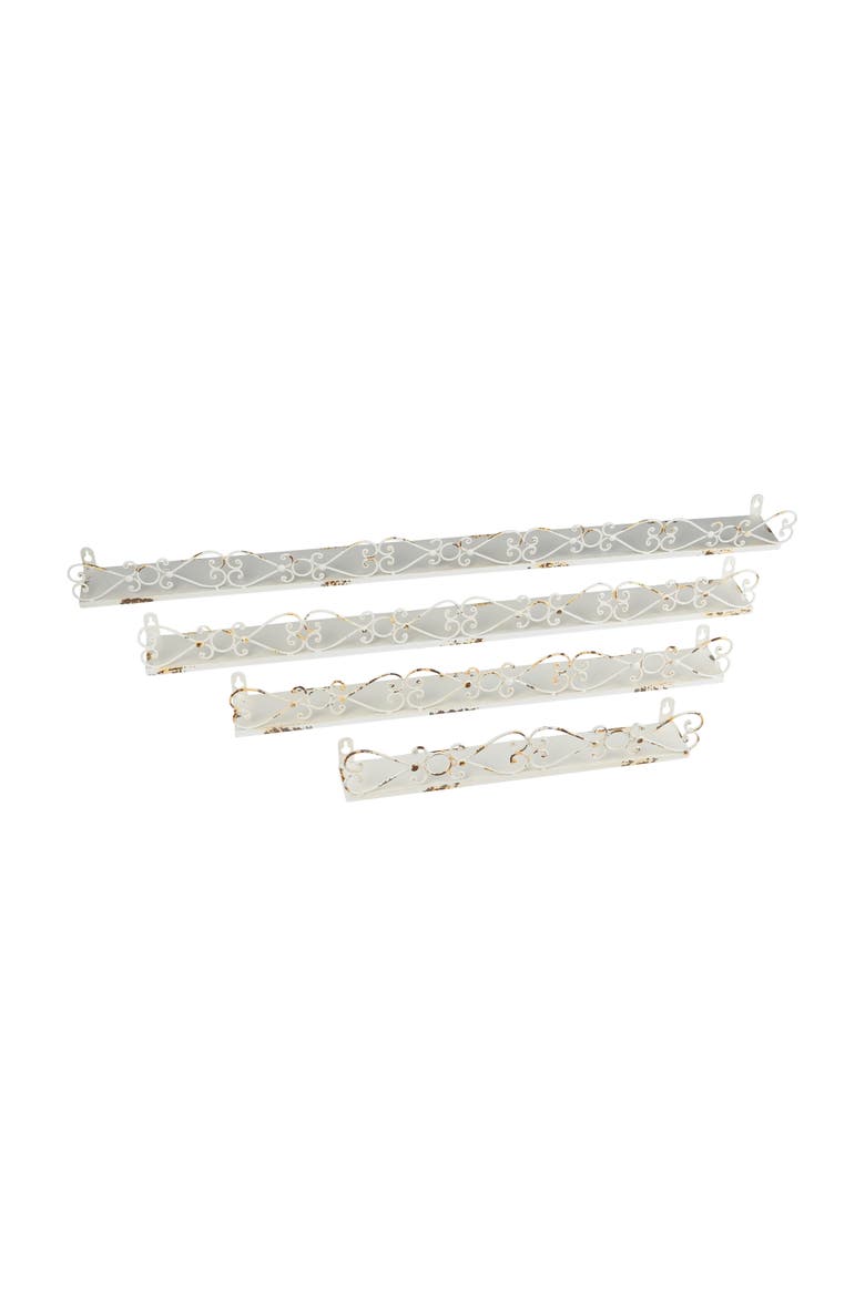Farmhouse Decorative Iron Ledges, Distressed Cream, Set of 4 Sizes, Main, color, White
