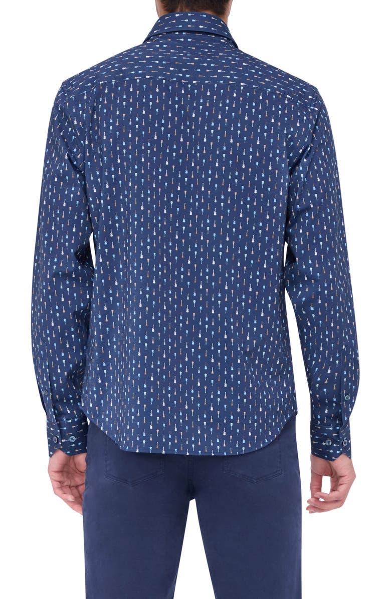 Bugatchi Jimmy OoohCotton<sup>®</sup> Guitar Print Button-Up Shirt, Alternate, color, Navy