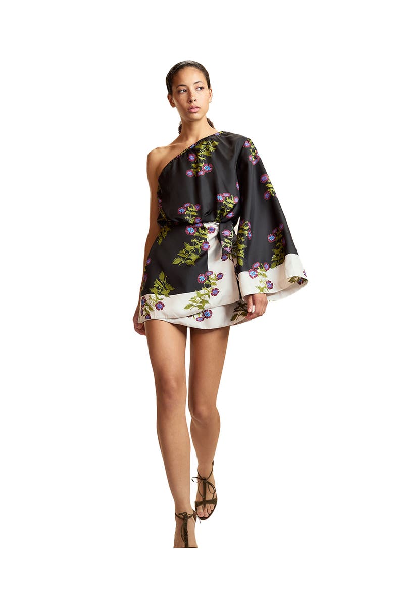 Cynthia Rowley One Shoulder Mini Silk Dress, Alternate, color, Black Floral