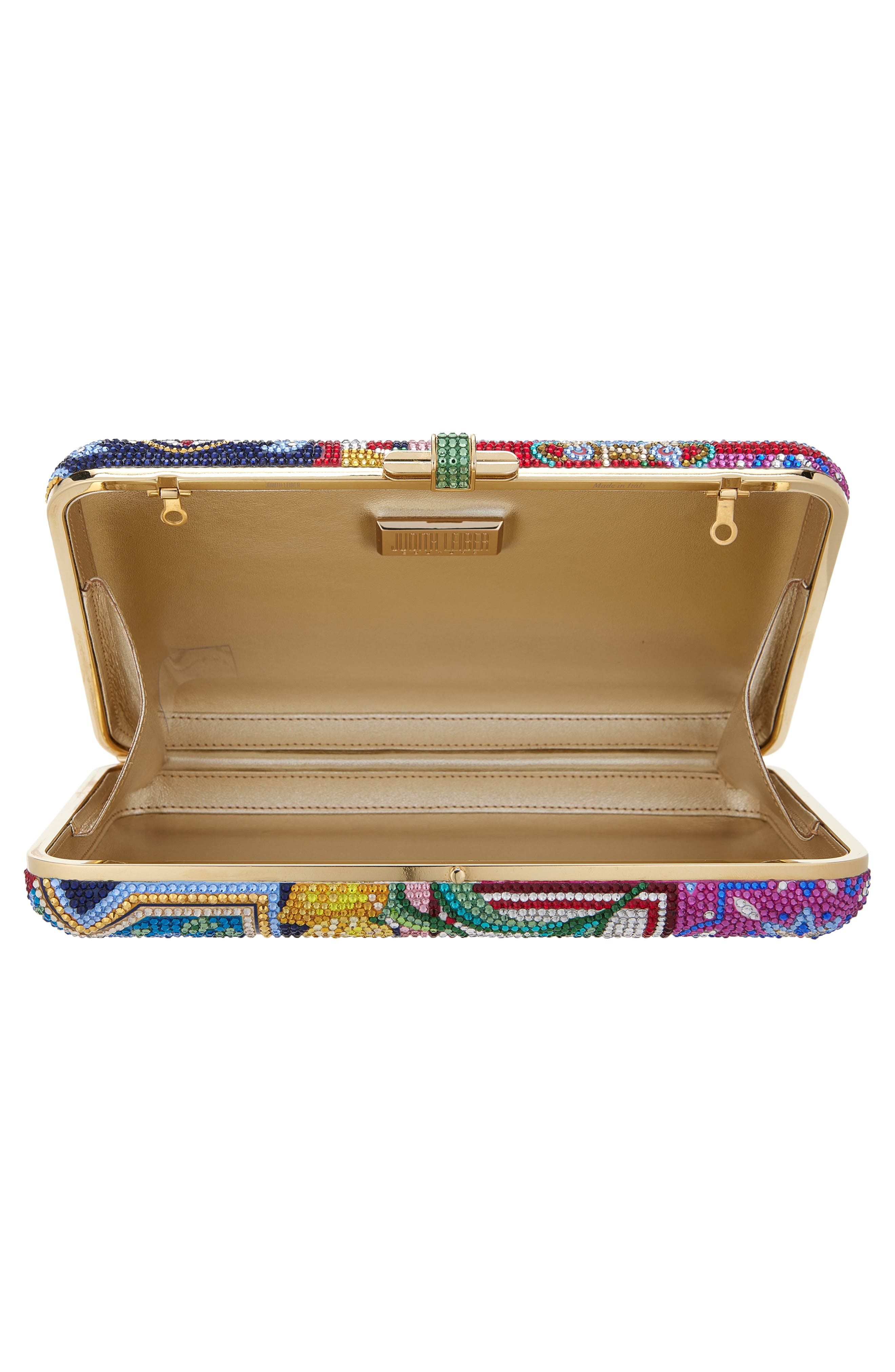 JUDITH LEIBER COUTURE Slim Slide Ceramica Crystal Embellished Clutch, Alternate, color, Champagne Dark Indigo Multi