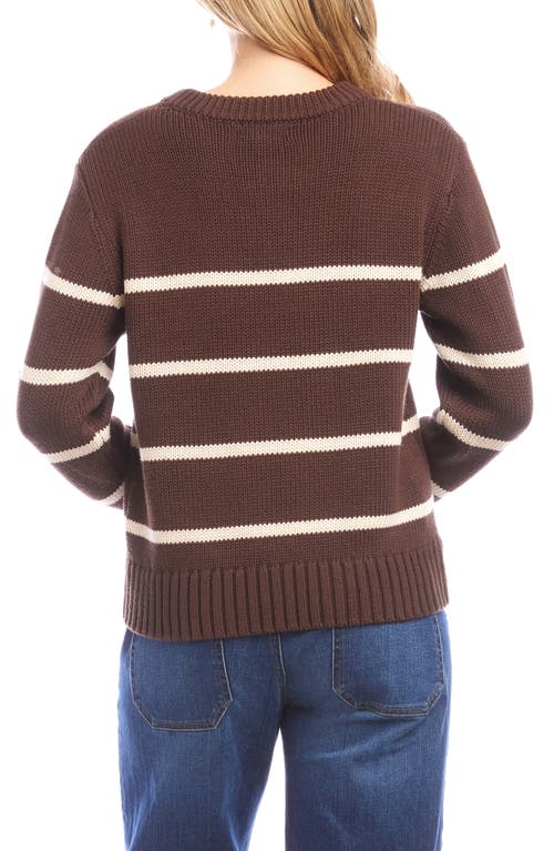 Karen Kane Stripe Crewneck Sweater In Brown