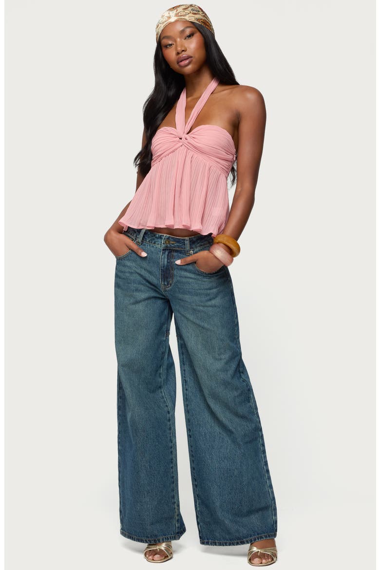 Pleated Chiffon Halter Top, Alternate, color, PINK