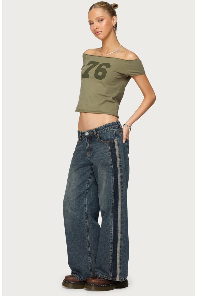 Contrast Panel Low Rise Wide Leg Jeans, Alternate, color, DARK-BLUE