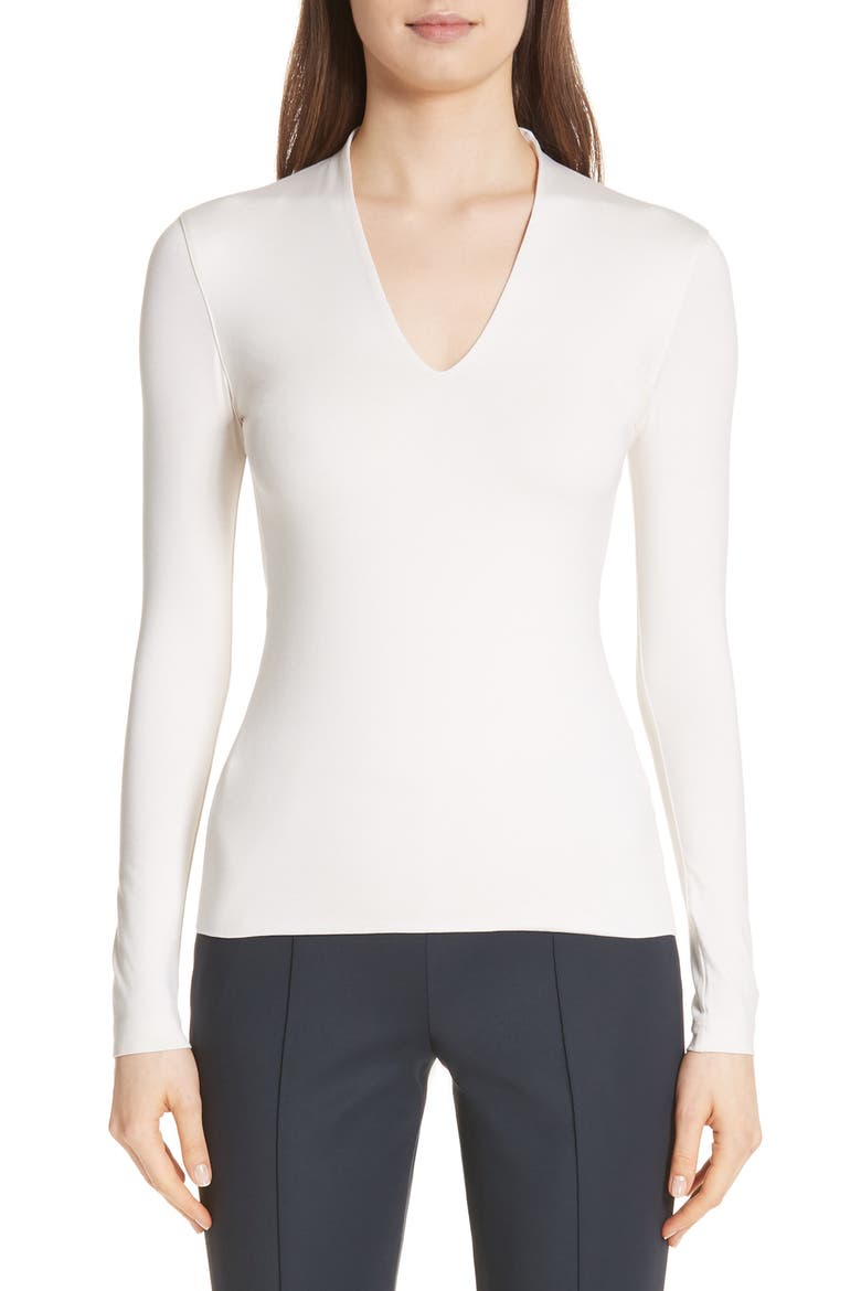 Long Sleeve Silk Jersey Blouse, Main, color, IVORY