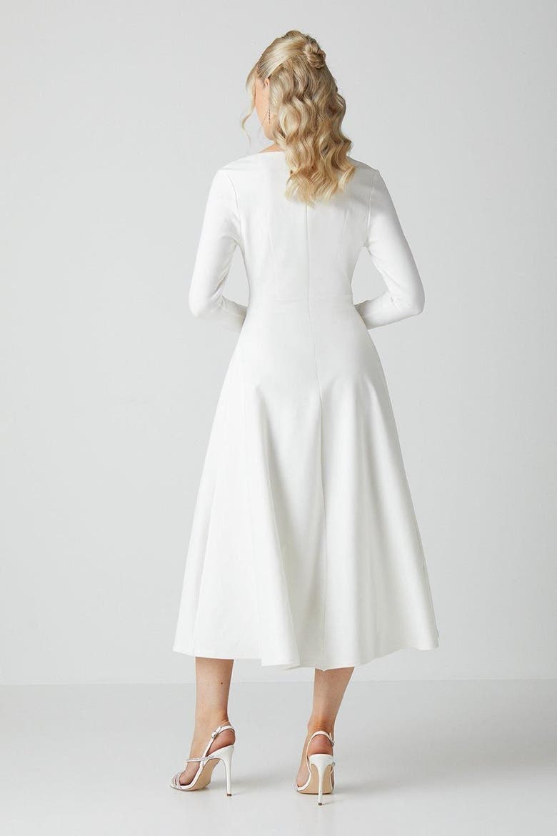 V Neck Full Skirt Midi Wedding, Alternate, color, Ivory