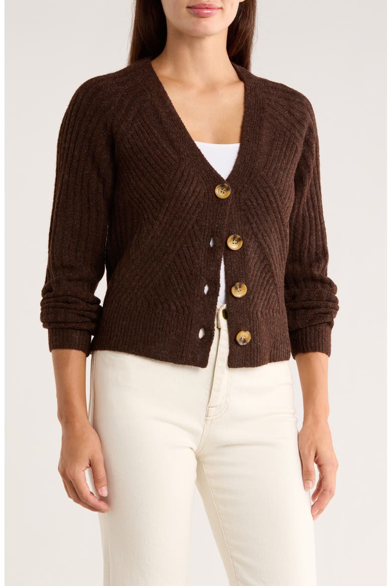 V-Neck Button Front Crop Cardigan, Main, color, CHOCOLATE