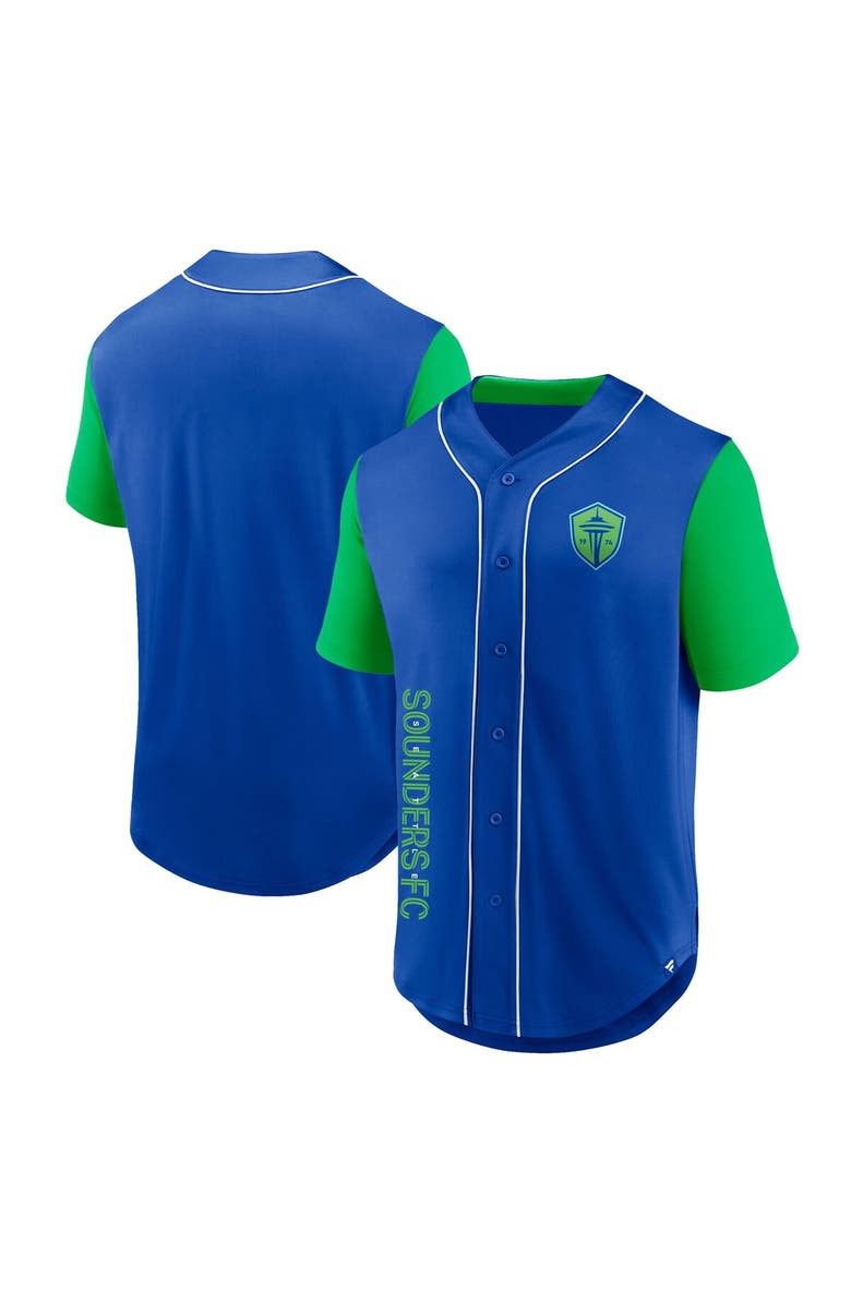 FANATICS Men's Fanatics Branded Blue Seattle Sounders FC Balance Fashion Baseball Jersey, Main, color,
