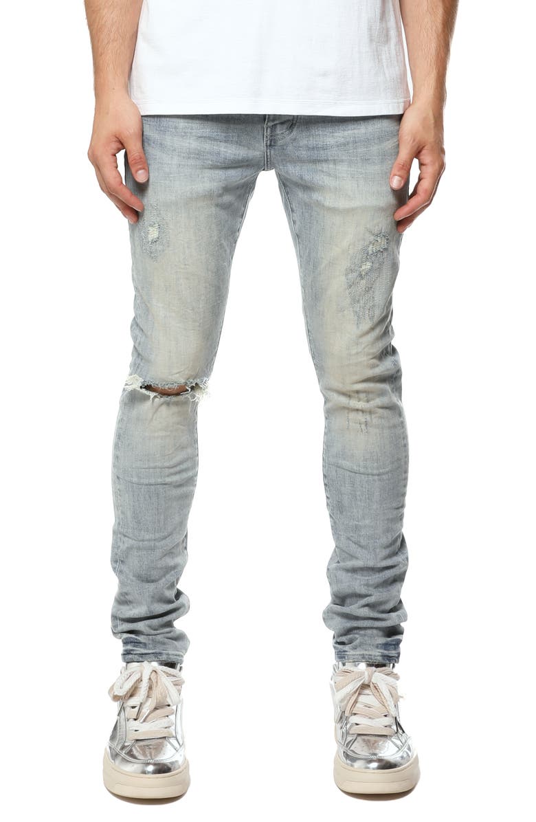 PURPLE BRAND Three Year Distressed Ripped Knee Skinny Jeans, Main, color, Light Indigo