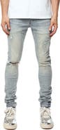 PURPLE BRAND Three Year Distressed Ripped Knee Skinny Jeans