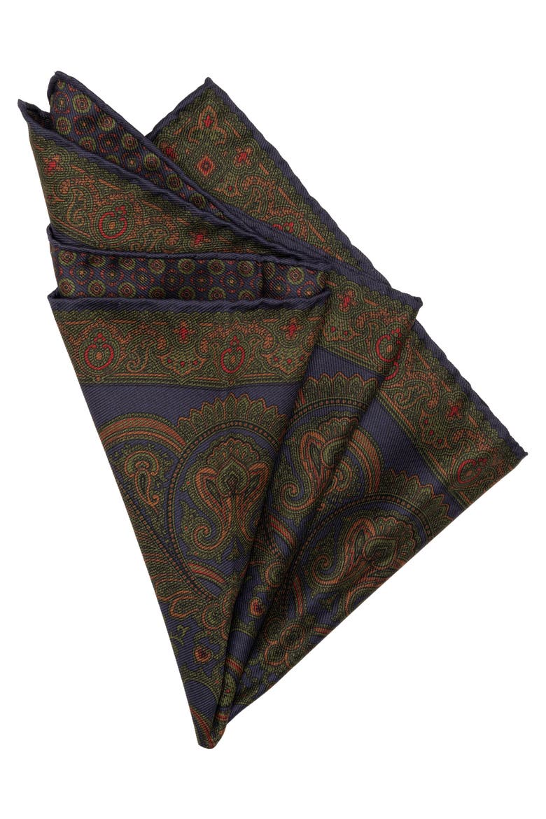 Lario - Double Sided Silk Pocket Square for Men, Alternate, color, Navy Green