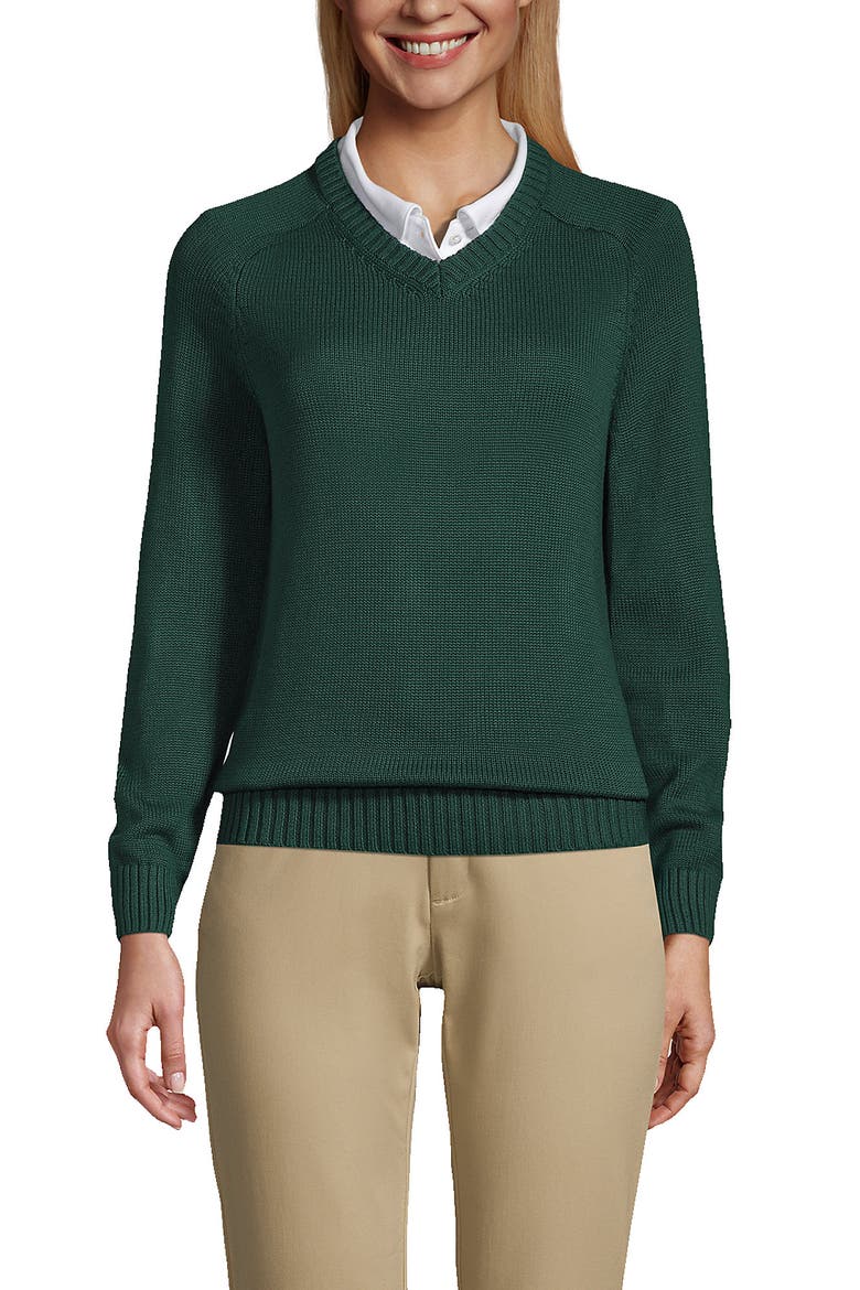 School Uniform Young  Cotton Modal V-neck Sweater, Main, color, Evergreen