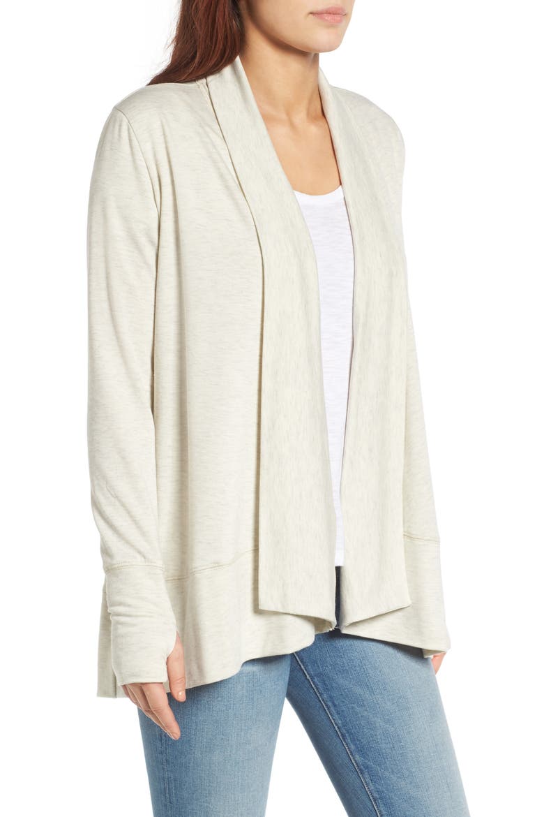 Jersey Thumbhole Cardigan, Alternate, color, HEATHER LIGHT GREY
