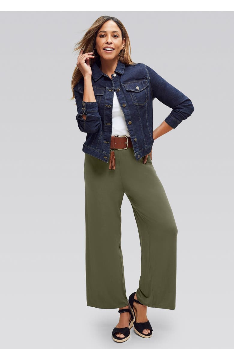 Jessica London Everyday Stretch Knit Wide Leg Pant, Alternate, color, Black Bias Stripe