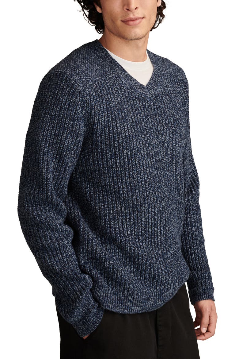 Easy Marl V-Neck Sweater, Alternate, color, DARK DENIM MARL