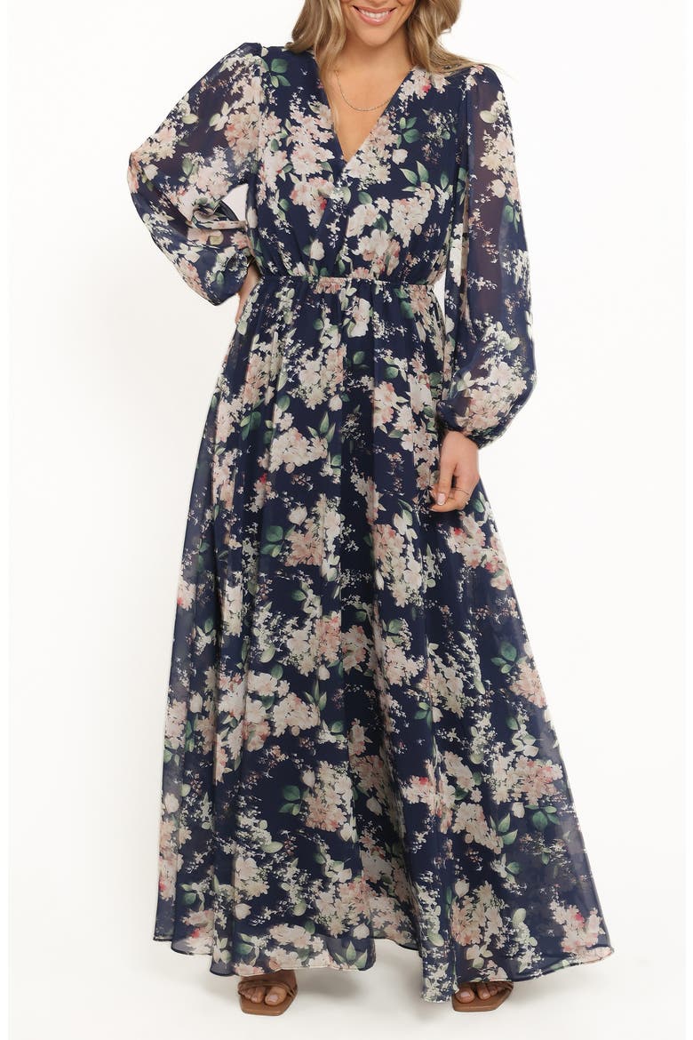 Anisa Long Sleeve Floral Maxi Dress, Main, color, NAVY FLORAL
