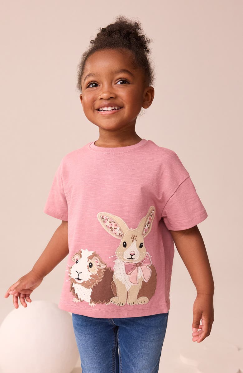 NEXT Kids' Animal Appliqué Cotton Graphic T-Shirt, Alternate, color, Pink